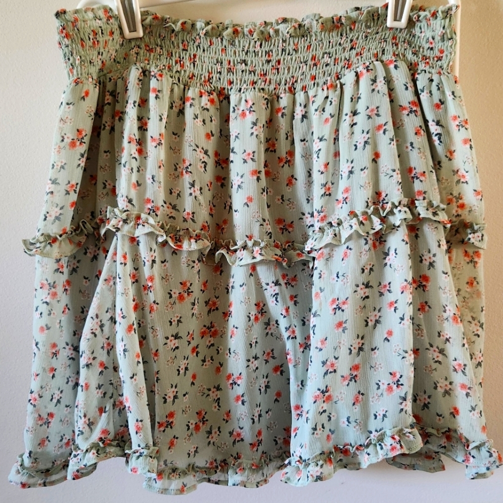 NWT I.N. San Francisco Floral Ruffled Women's Large Lined Skirt